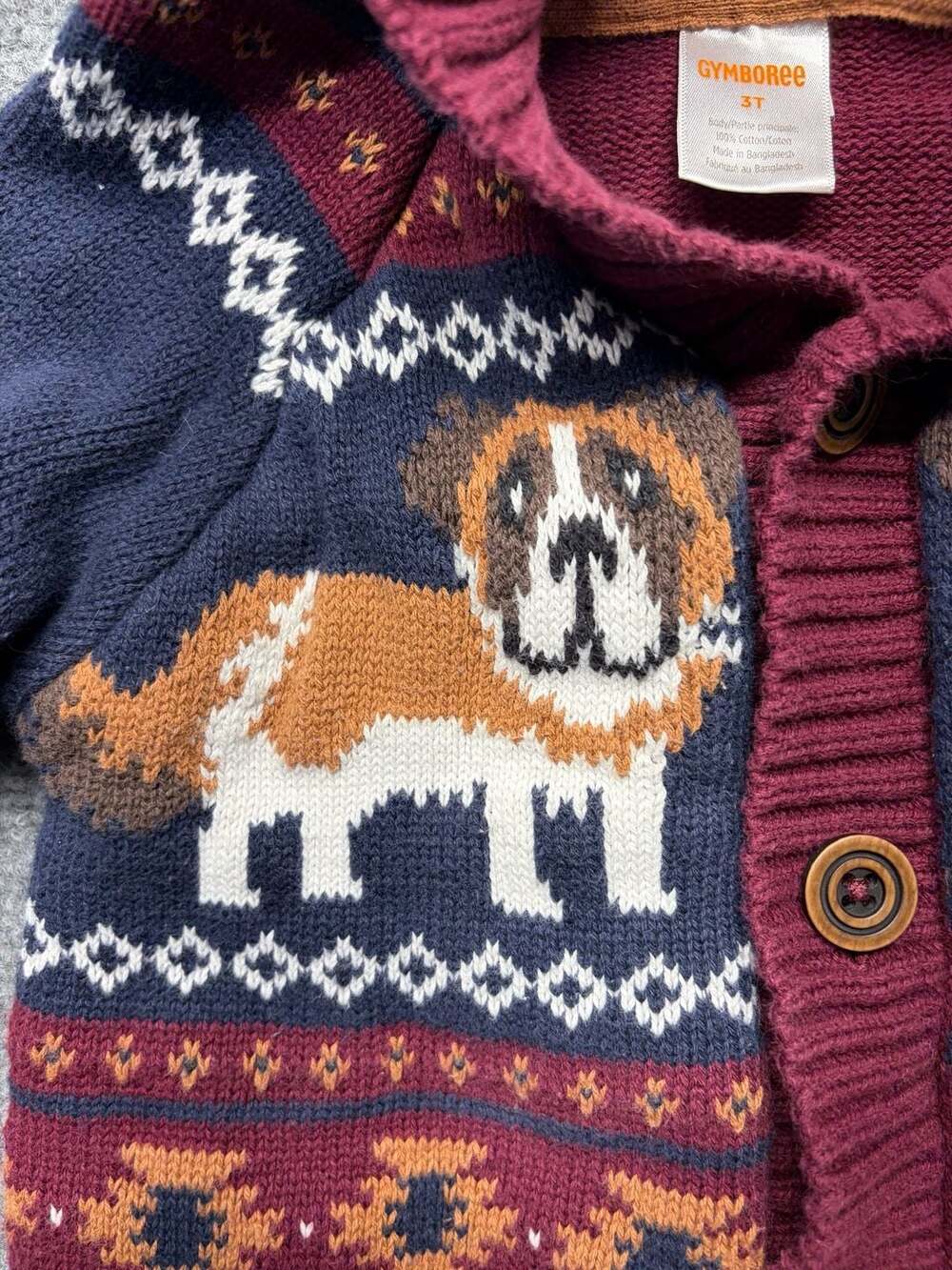Gymboree Playful Pups Saint Bernard Fair Isle Cardigan Sweater 3T-100% Cotton - Picture 5 of 10